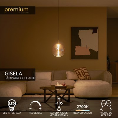 Lucide GISELA - Lámpara colgante - Ø 30 cm - LED Regul. - 1x9,4W 2700K - Ámbar - Premium